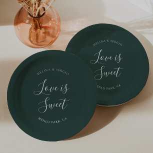 Elegant Green Minimalist Calligraphy Wedding Paper Plate