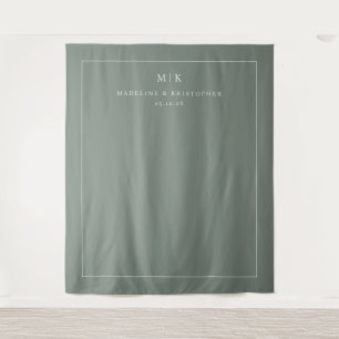 Elegant Green Minimalist Initials Tapestry