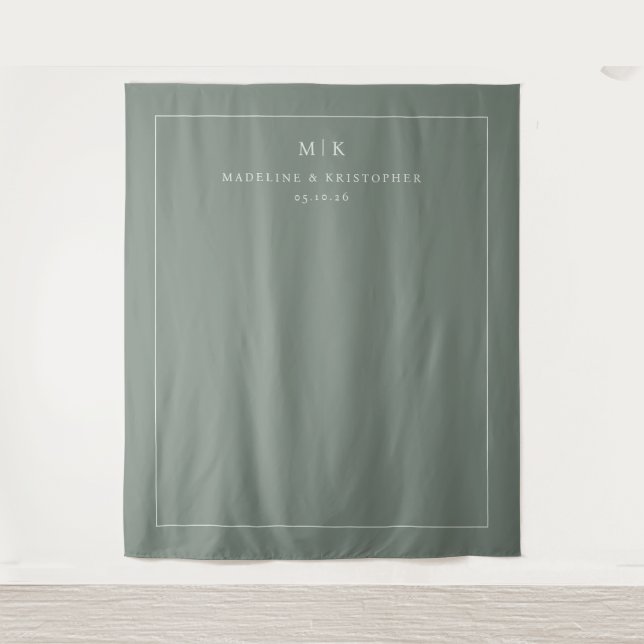Elegant Green Minimalist Initials Tapestry (Front)