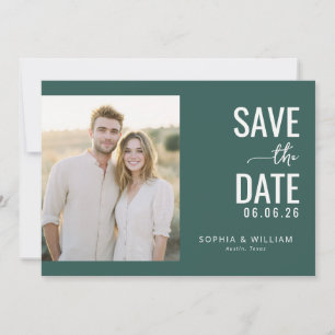 Elegant Green Minimalist Photo Save The Date