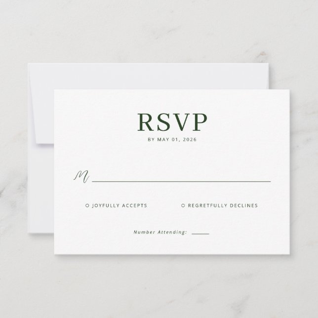 Elegant Green Minimalist RSVP Card (Front)