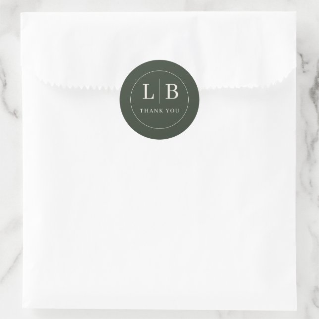 Elegant Green Minimalist Thank You Card Classic Round Sticker (Bag)