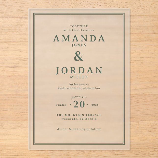 Elegant Green Minimalist Wedding Invitation (Front)