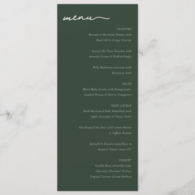 Elegant Green Minimalist Wedding Menu (Front)