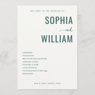 Elegant Green Minimalist Wedding Program