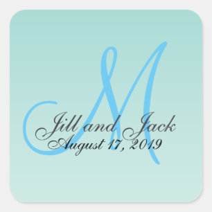 Elegant Green Mint 3d Monogram Square Sticker