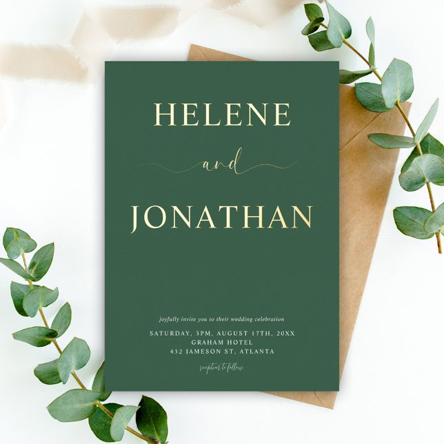 Elegant Green Modern Minimalist Wedding (Elegant Green Modern Minimalist Wedding Foil Invitation)