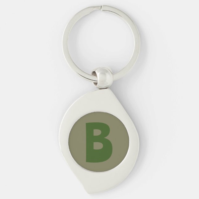 Elegant Green Monogram Initial Letter Key Ring (Front)