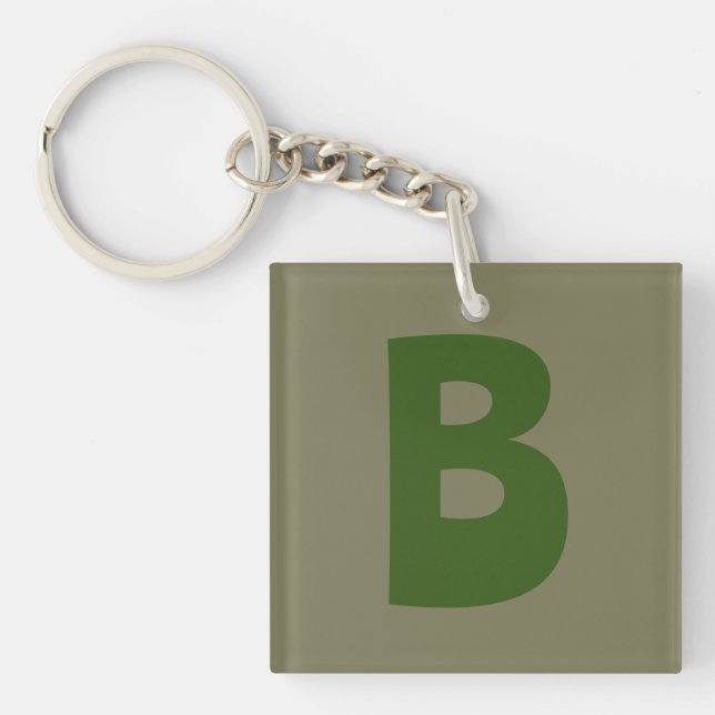 Elegant Green Monogram Initial Letter Key Ring (Front)
