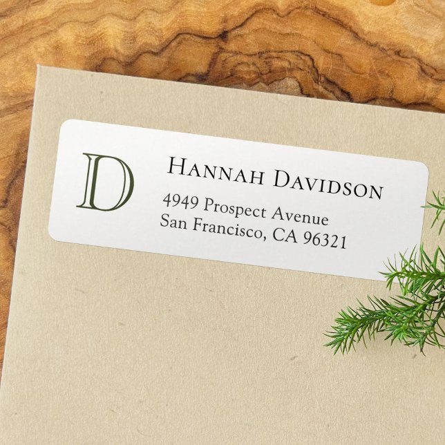 Elegant Green Monogram Initial Return Address Label (Creator Uploaded)