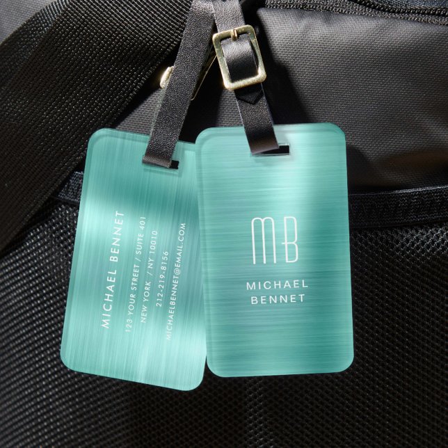 Elegant Green Monogram  Luggage Tag (Elegant Green Monogram Luggage Tag)