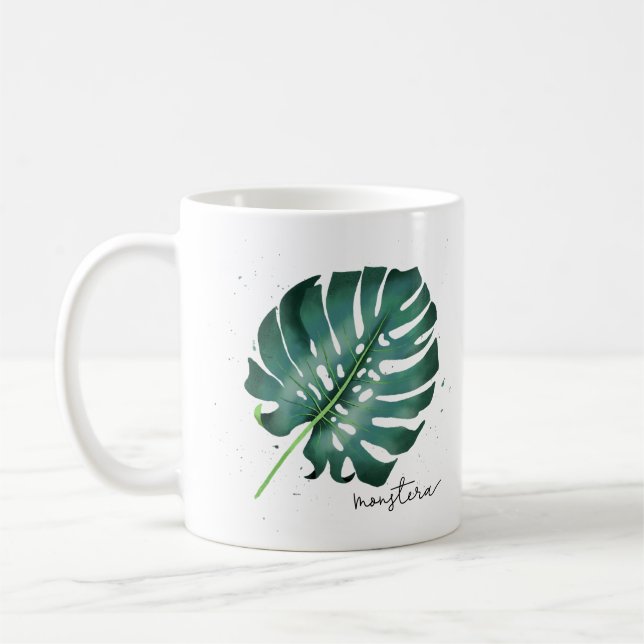 Elegant Green Monstera Leaf Plant Lovers Coffee Mug (Left)