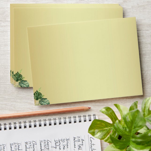 Elegant Green Monstera Leaves Faux Gold Metallic  Envelope (Stacked)