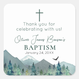 Elegant Green Mountain Boy Baptism Communion Square Sticker