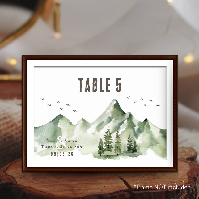 Elegant green mountain landscape table number card (Creator Uploaded)