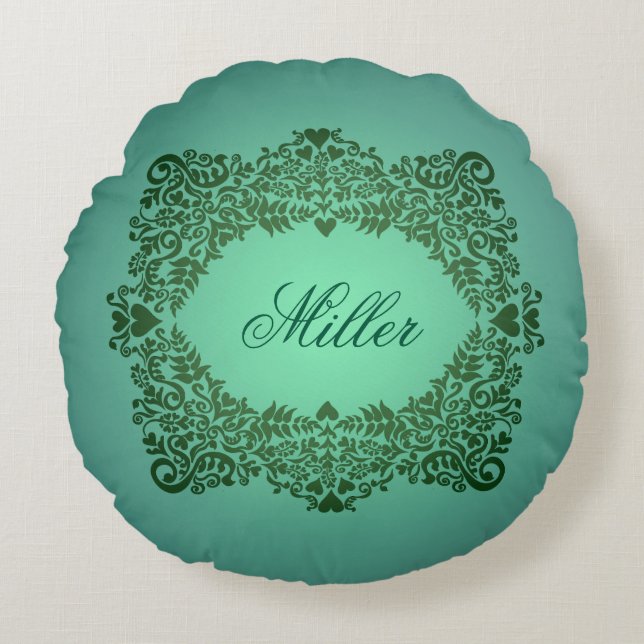 Elegant Green Name Round Cushion (Front)
