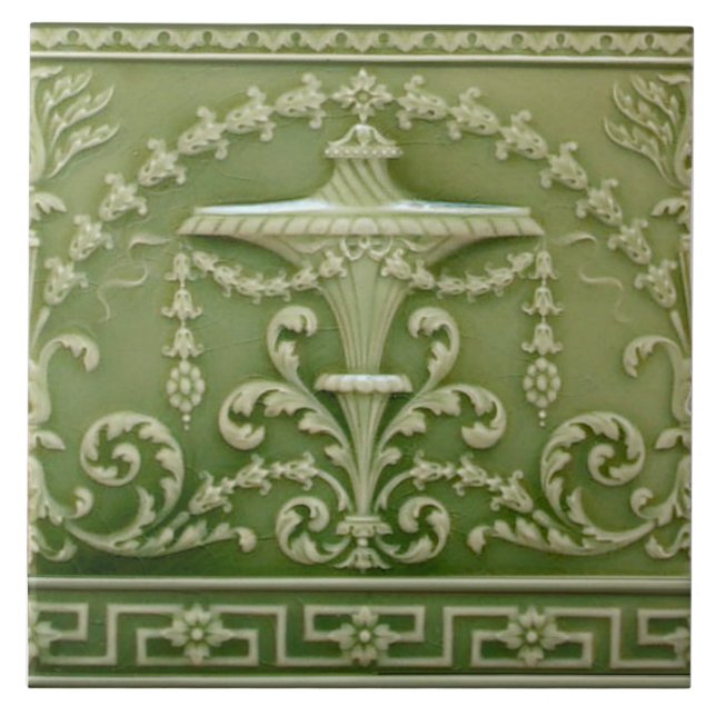 Elegant Green Neoclassical Antique Reproduction Ceramic Tile (Front)