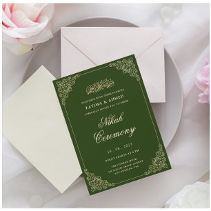 Elegant Green Nikah Islamic Muslim Wedding Invitation