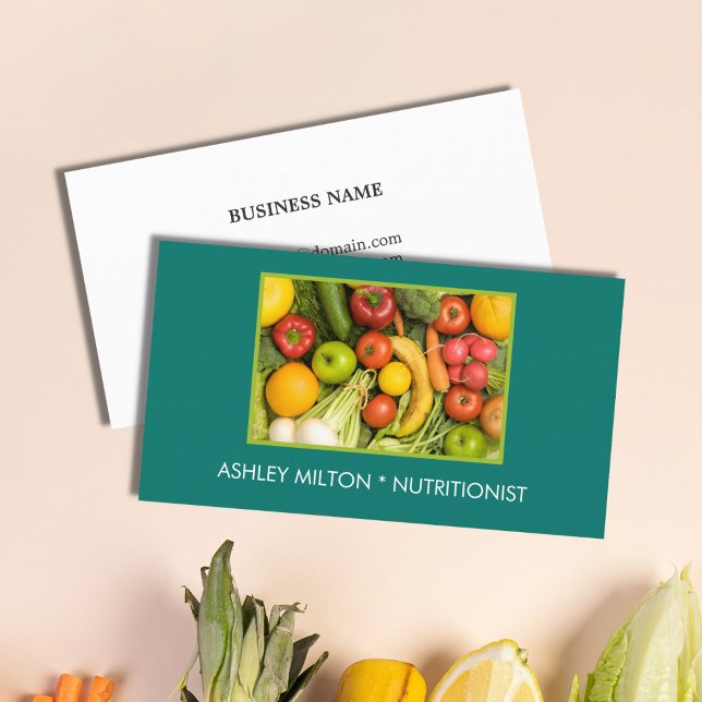 Elegant Green Nutritionist Vegetables Photo  Business Card (Creator Uploaded)