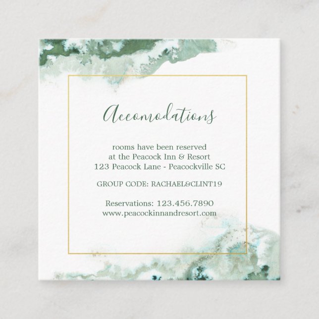 Elegant Green Ombre Marble Wedding Accommodation Enclosure Card (Front)