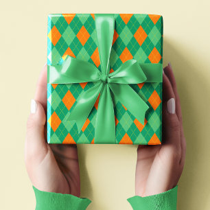 Elegant Green & Orange Argyle St Patrick's Day Wrapping Paper