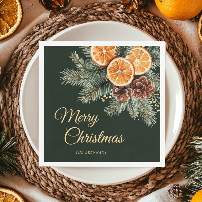 Elegant Green Orange Citrus Christmas Party Napkin (Elegant Green Orange Citrus Christmas Party Napkins)
