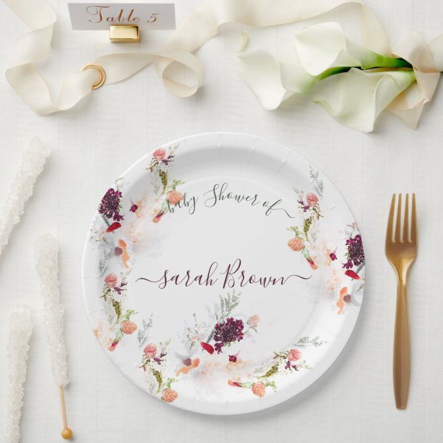 ELEGANT GREEN, ORANGE, RED & WINE BABY SHOWER PAPER PLATE (Wedding)