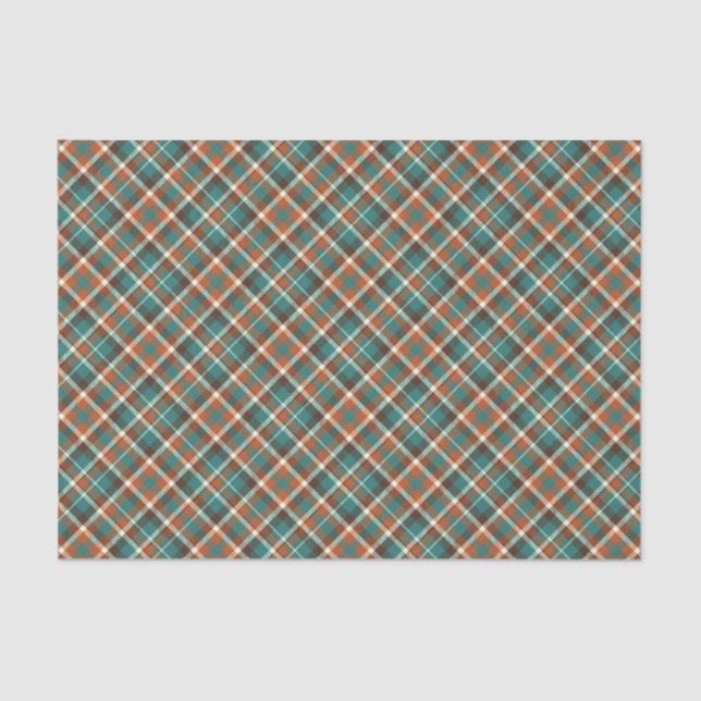 Elegant Green Orange Vintage Plaid Tissue Paper (Front)