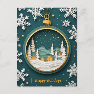 ❄️ Elegant Green Ornament Christmas Scene 🎄Winter Holiday Postcard