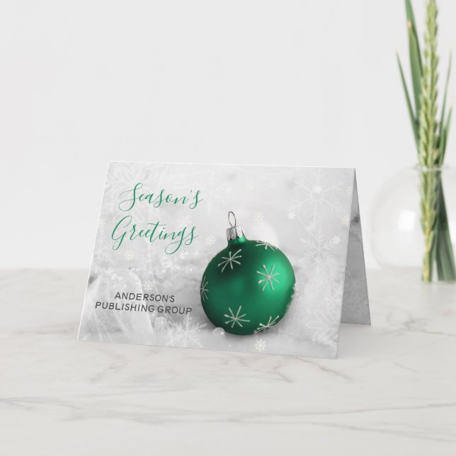 Elegant Green Ornament Festive Company Holiday Card (Front)