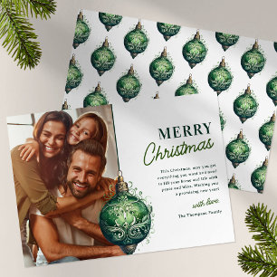 Elegant Green Ornament Photo Christmas Holiday Card