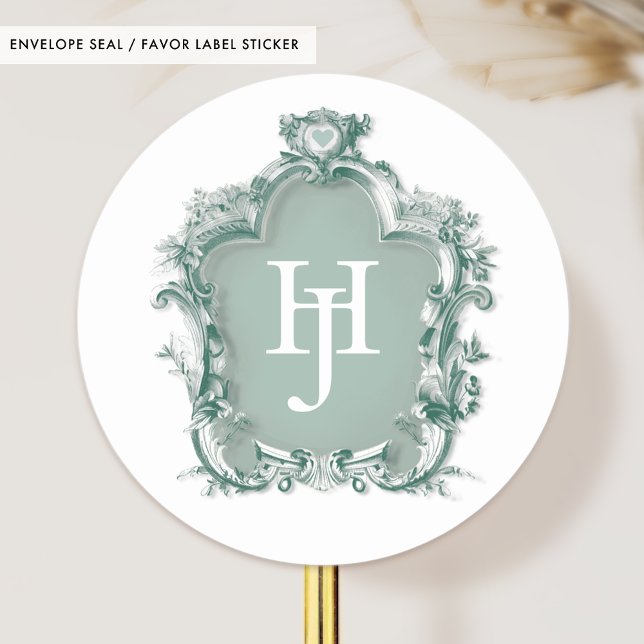 Elegant Green Ornate Monogram Seal / Favour Sticke (Creator Uploaded)
