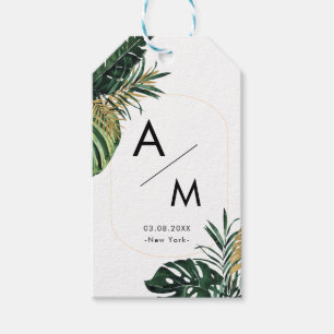 Elegant, Green Palm, Gold (Imitation) Border Gift Tags