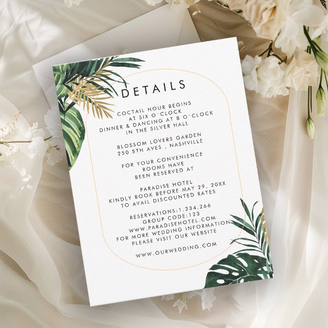 Elegant, Green Palm, Gold (Imitation) Border RSVP Card (Creator Uploaded)