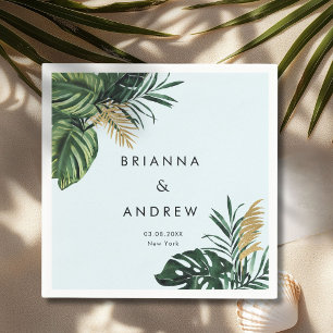 Elegant, Green Palm, Gold (Imitation)  Napkin