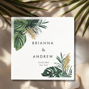 Elegant, Green Palm, Gold (Imitation)  Napkin