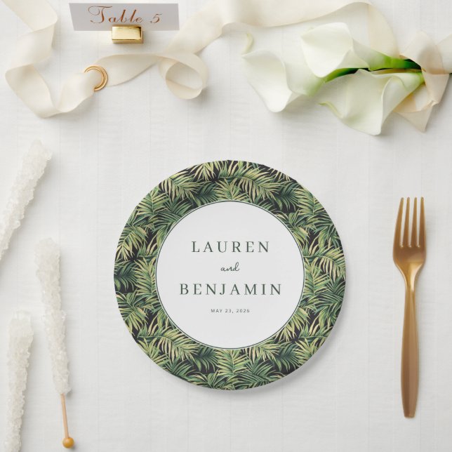 Elegant Green Palm Leaf Paper Plate (Wedding)
