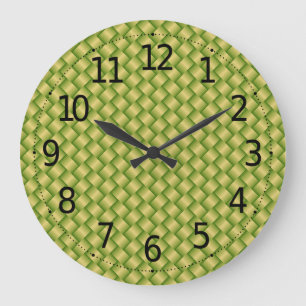 Elegant Green Palm Leaves Weave Basket Pattern Large Clock