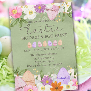 Elegant Green Pastel Wildflowers Egg Hunt Easter  Invitation