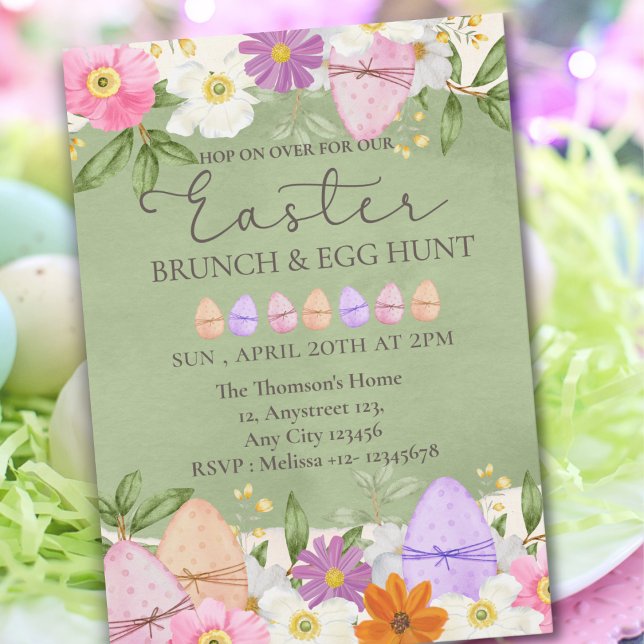 Elegant Green Pastel Wildflowers Egg Hunt Easter  Invitation (Creator Uploaded)