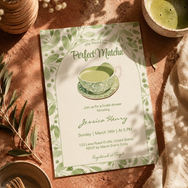 Elegant Green Pattern Perfect Matcha bridal Shower Invitation (Creator Uploaded)