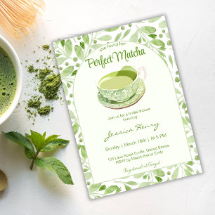 Elegant Green Pattern Perfect Matcha bridal Shower Invitation