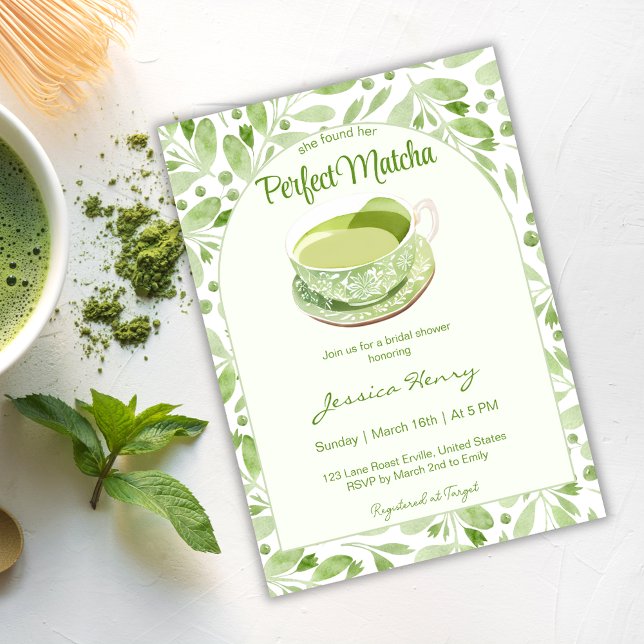 Elegant Green Pattern Perfect Matcha bridal Shower Invitation (Creator Uploaded)