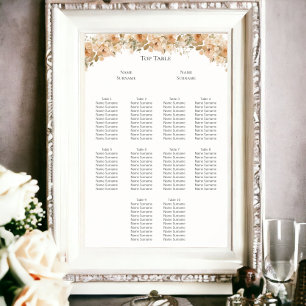 Elegant Green Peach Flower Wedding Seating Plan Poster