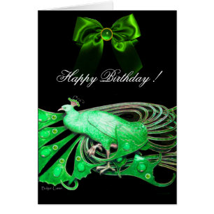 ELEGANT GREEN PEACOCK,GEM STONES AND BOW Birthday