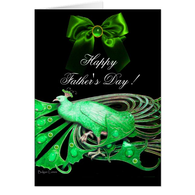 ELEGANT GREEN PEACOCK,GEM STONES,BOW Father's Day (Front)