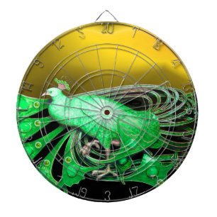 ELEGANT GREEN PEACOCK IN YELLOW DARTBOARD
