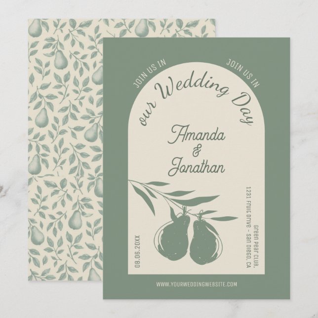 Elegant Green Pear Wedding Invitation (Front/Back)