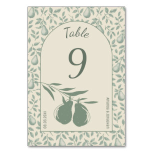 Elegant Green Pear Wedding Table Number