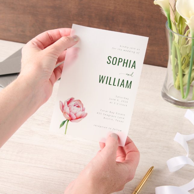 Elegant Green Peony Wedding Invitation (Handheld)